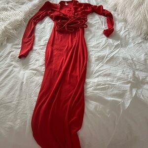 Red cross front maxi dress